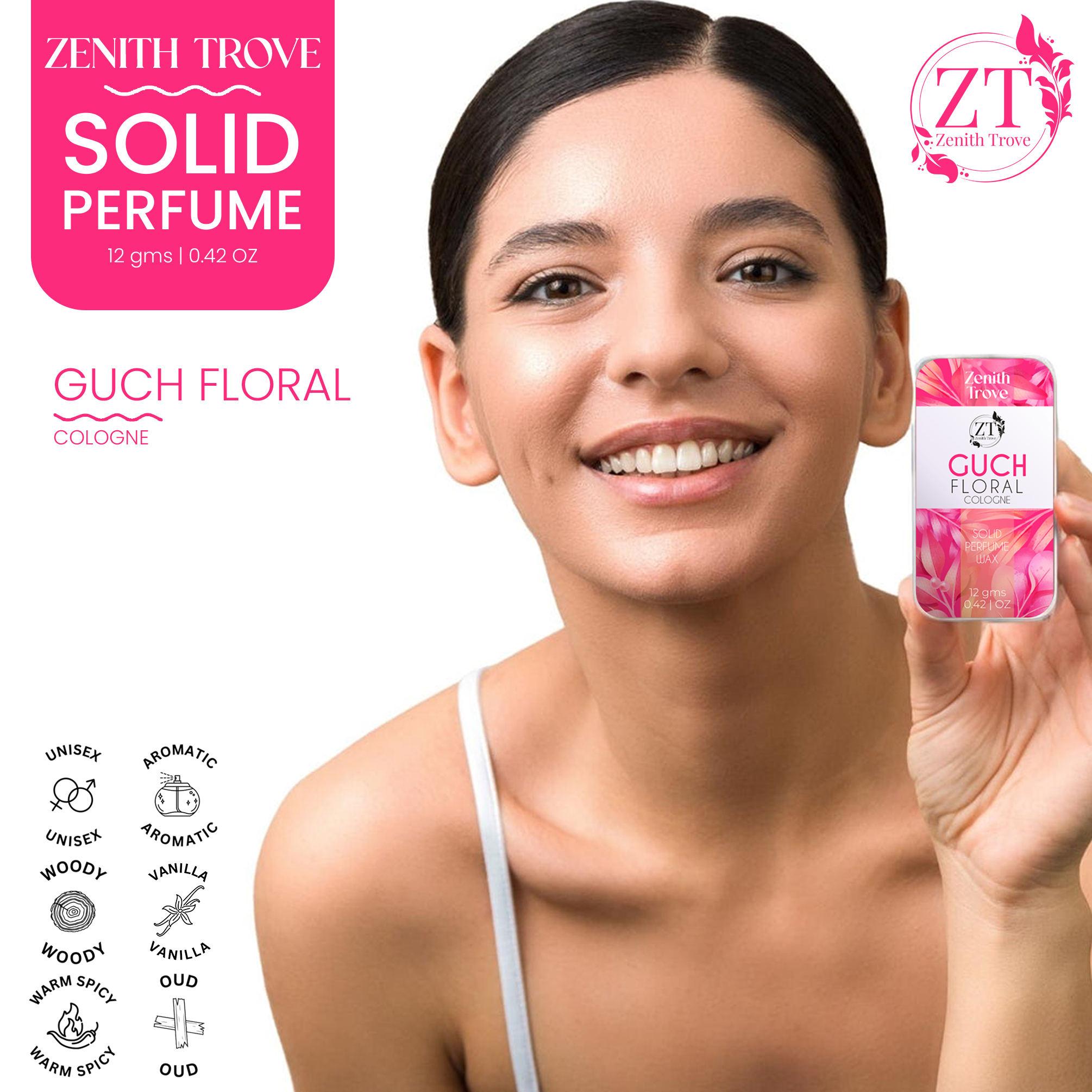 zenith trove guch floral solid perfume wax for men and women 12g long lasting natural fragrance alcohol free pocket