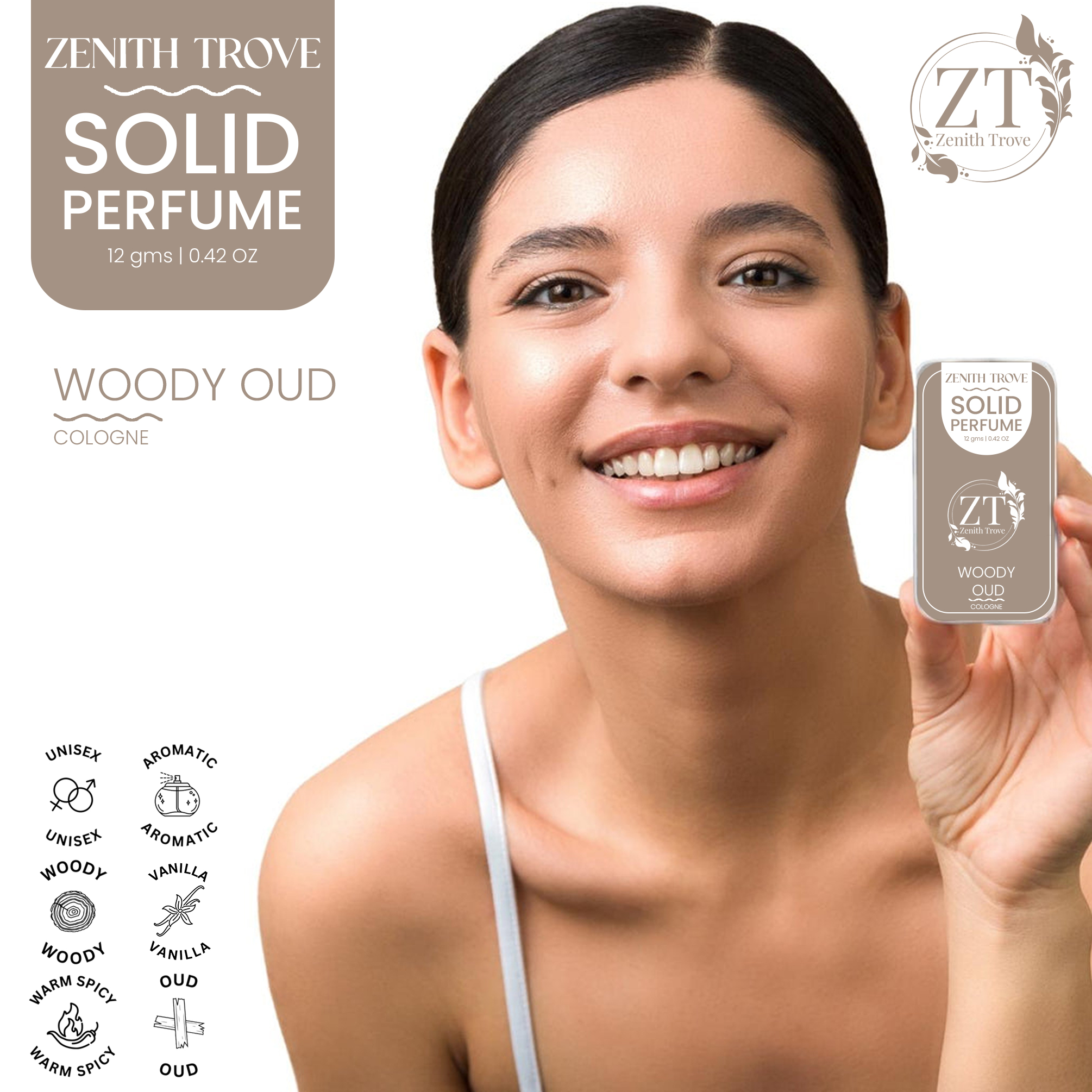 zenith trove woody oud solid perfume wax for men and women 12g long lasting alcohol free cologne bold earthy