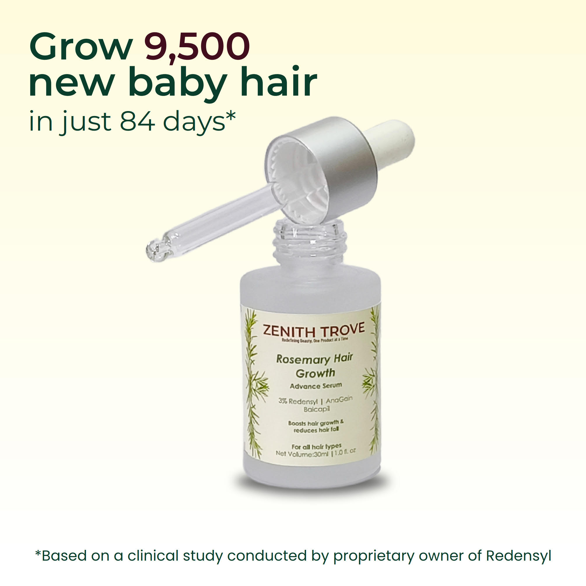 zenith trove rosemary hair growth serum with 3 redensyl 4 anagain 3 baicapil 30 ml stimulates hair growth increase