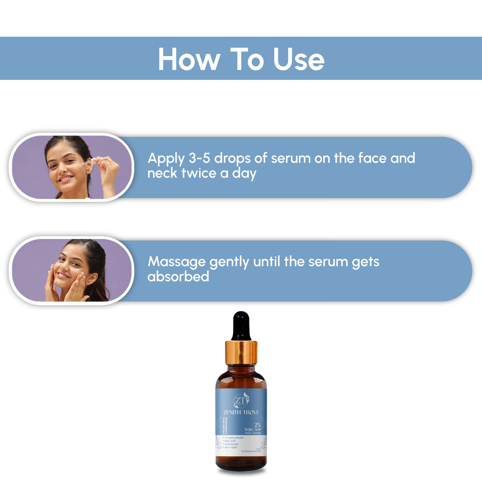 zenith trove kojic acid 2 face serum with alpha arbutin and niacinamide dark spot corrector anti pigmentation skin brightening 