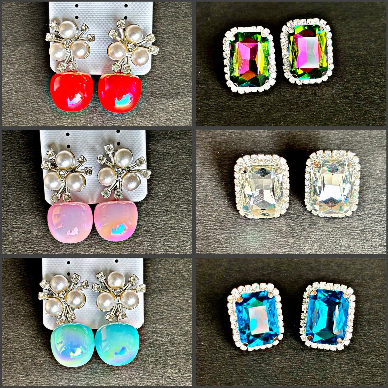 Combo Pack of 6 Premium Stud Earrings for Women & Girls | Crystal Stone & Pearl Design | Multicolor Party & Daily Wear Jewellery